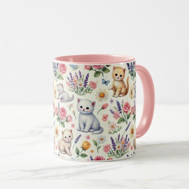 Katt och blommor Mugg - Cute Coffee Kopp (Framsida höger)