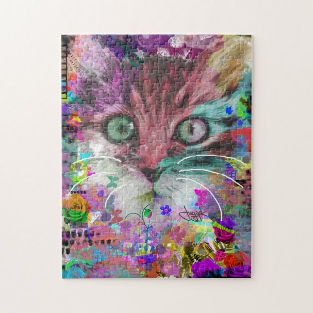 Katt Och Blommor Pussel (Vertikal)