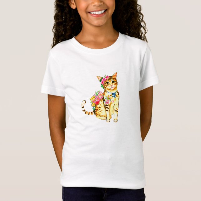 Katt och blommor t shirt (Framsida)