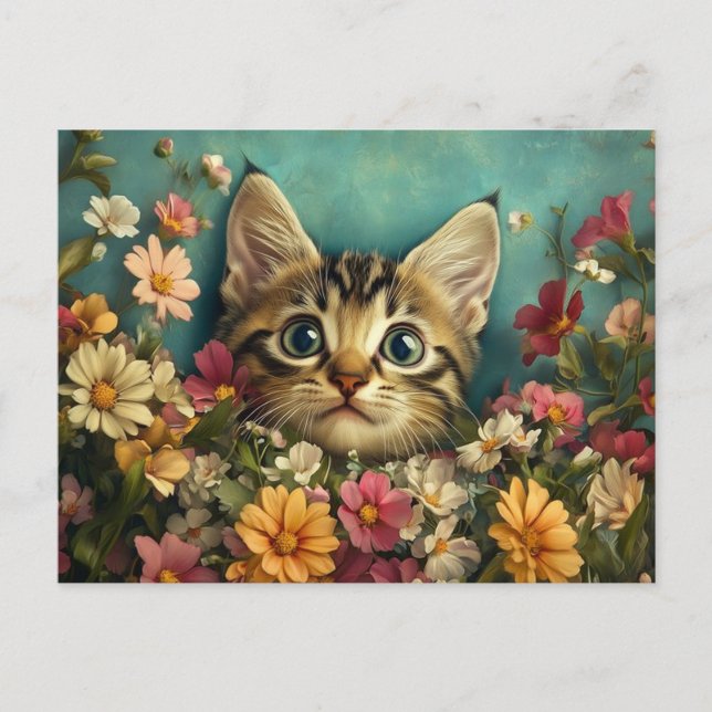 Katt och blommor vykort (Framsida)