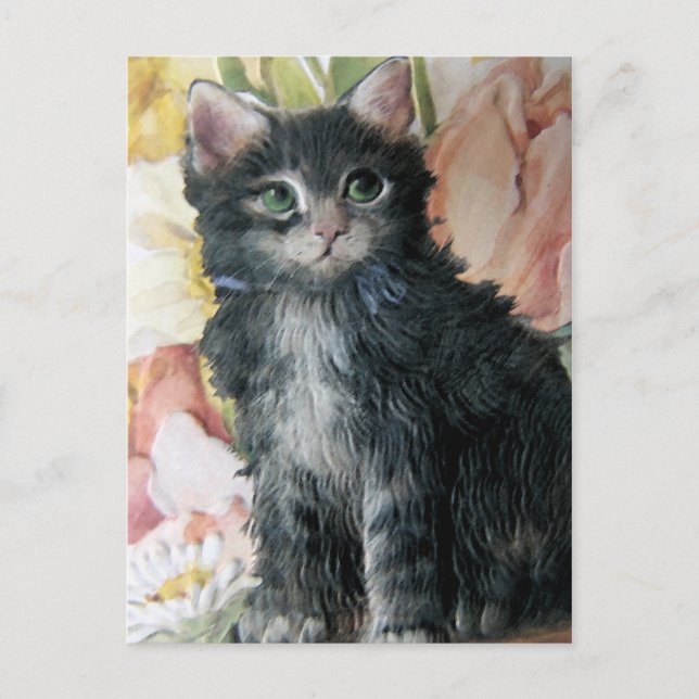Katt och blommor vykort (Framsida)