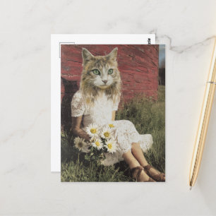 Katt och blommor vykort