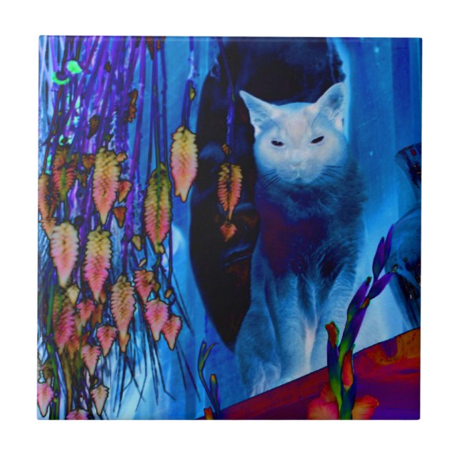 Katt- och blomsterkonst kakelplatta (Framsidan)