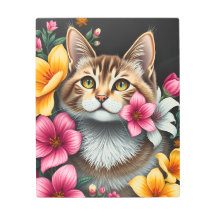 Katt- och blomsterkonst metalltryck