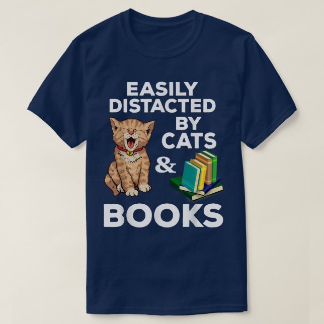 Katt och Bokar är lätt utspridda för Cat Lov T Shirt (Design framsida)