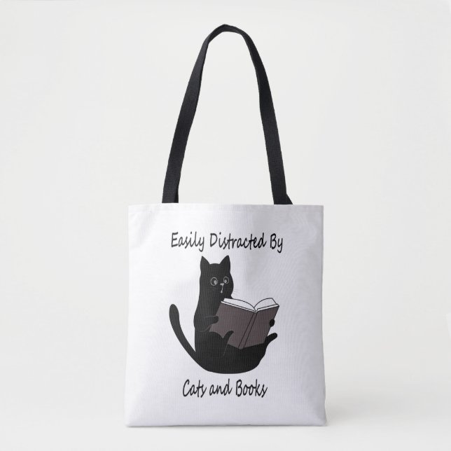 Katt och Bokar är lätt utspridda. Tygkasse (Framsida)