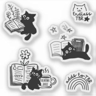 Katt och Bokar Djurdodlar Cute Bookish Pack Klistermärken