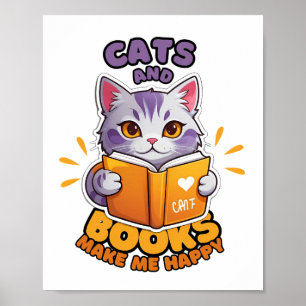 Katt och Bokar gör mig Lycklig Poster