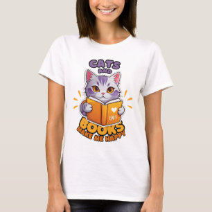 Katt och Bokar gör mig Lycklig T Shirt