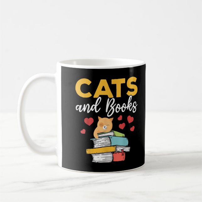 Katt och Bokar T-Shirt Kaffemugg (Vänster)