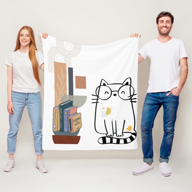 Katt- och bookshelf Fleece Blanket (På plats)