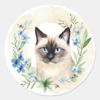 Katt och botaniska siamesiska katt runt klistermärke