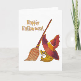 Katt- och Broomstick Halloween-kort Kort