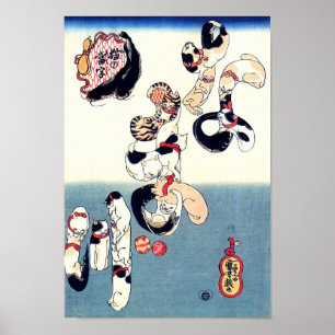 Katt och Catfish Kuniyoshi Bra Japansk konst Poster
