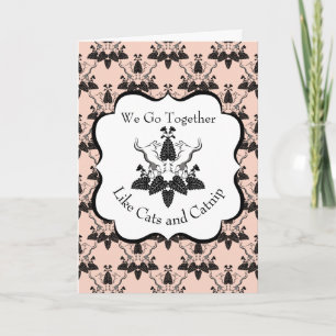 Katt- och Catnip Damask-utlysning Kort