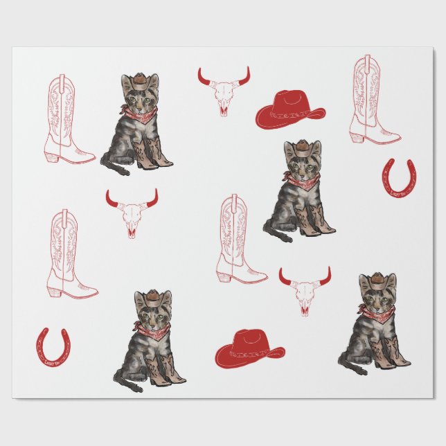 Katt- och cowboypojkar presentpapper (Platt)