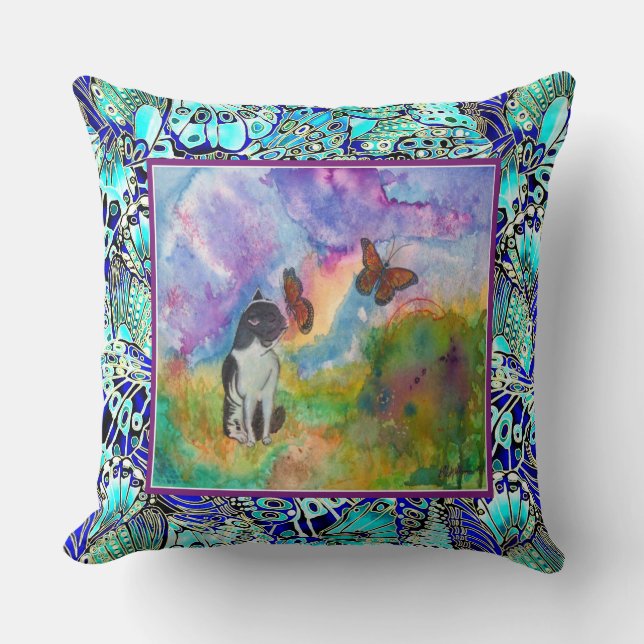 Katt och dekorativ kudde för monarker (bevingad (Framsida)