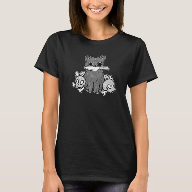 Katt och Döskallar Halloween T Shirt (Framsida)