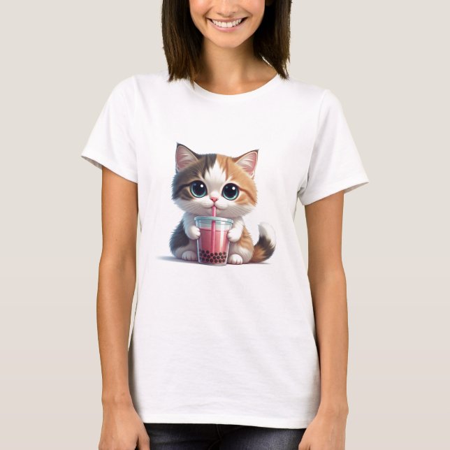 Katt och dricka Boba T-shirt (Framsida)