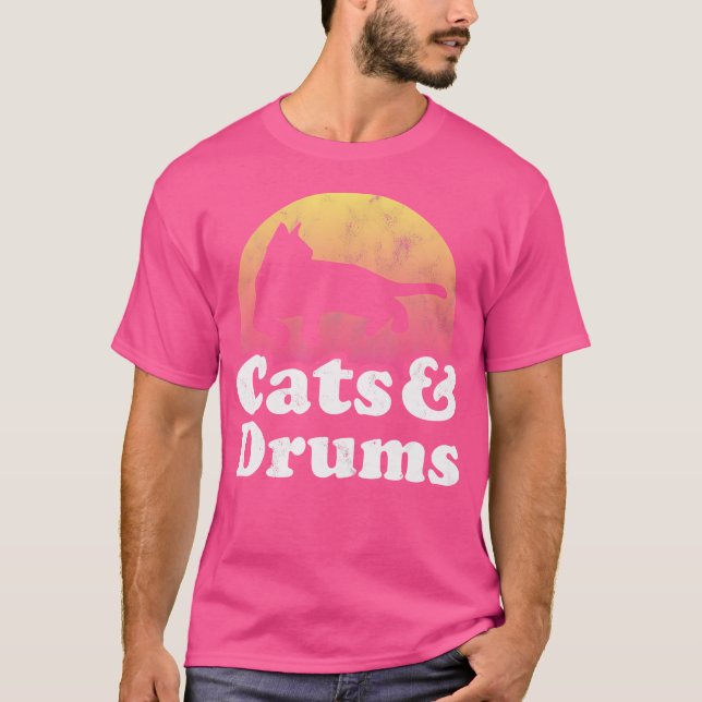 Katt och Drums-Manar eller kvinnors katt och trumm T Shirt (Framsida)