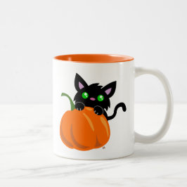 Katt och en pumpa kaffemug Två-Tonad mugg