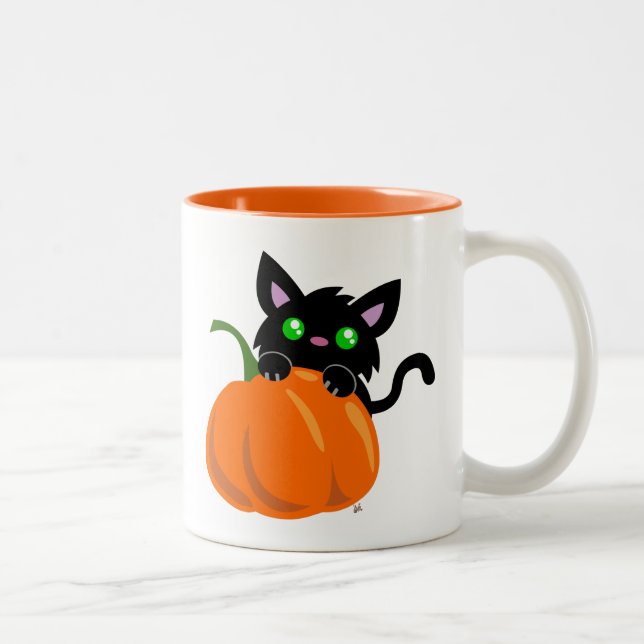 Katt och en pumpa kaffemug Två-Tonad mugg (Höger)