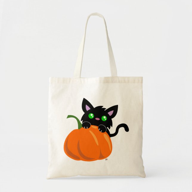 Katt och en Pumpkin Tote Bag Tygkasse (Framsidan)