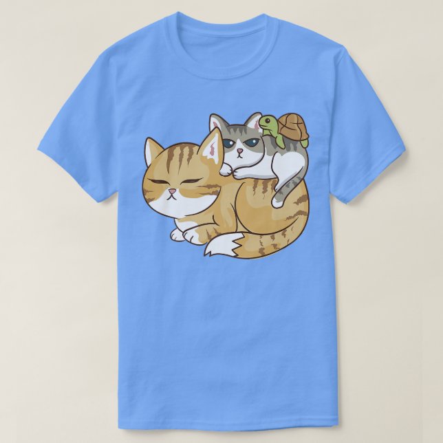 Katt och en sköldpadda - Cute Kawaii Anime Kawaii T Shirt (Design framsida)