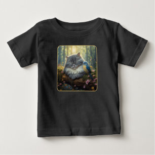 Katt och fågel i bågform t shirt