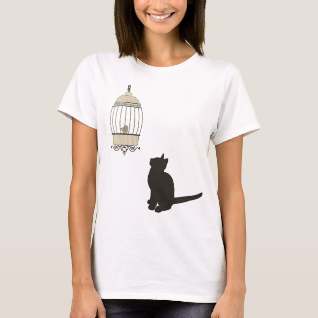 Katt och fåglar t-shirt (Framsida)
