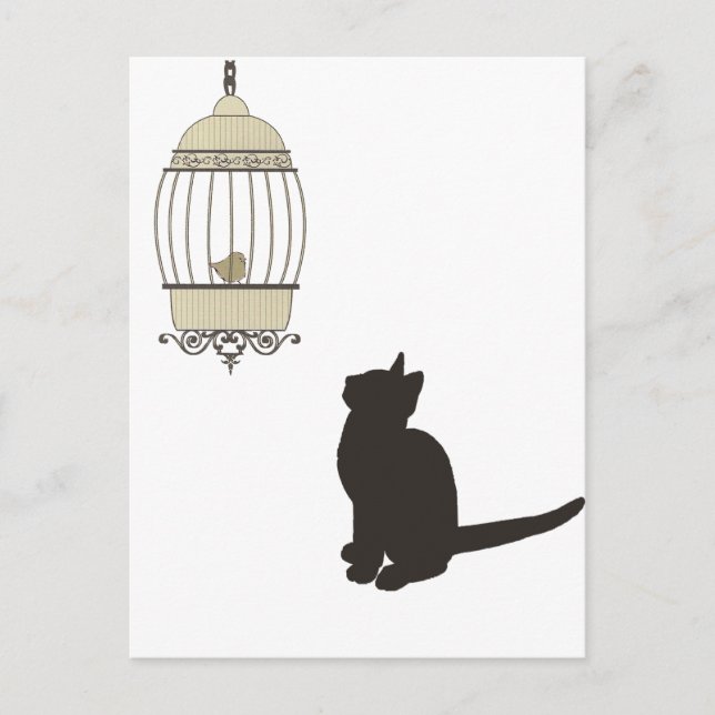 Katt och fåglar vykort (Framsida)