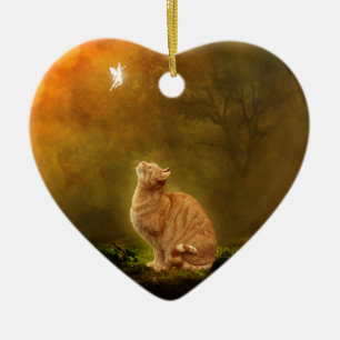 Katt och fe julgransprydnad keramik