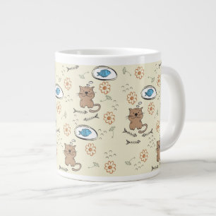 katt och fisk mönster jumbo mugg