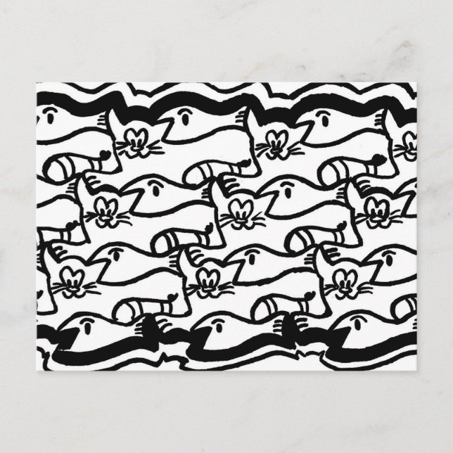 Katt och fisk stor färgplansch vykort (Framsida)