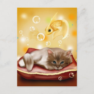 Katt och fisk vykort
