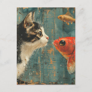 Katt och fisk vykort