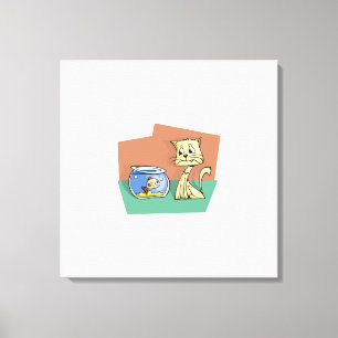 Katt- och fiskbunkeclipart canvastryck