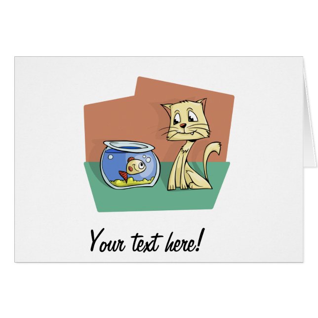 Katt- och fiskbunkeclipart hälsningskort (Framsidan Horizontal)