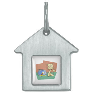 Katt- och fiskbunkeclipart ID-bricka husdjur