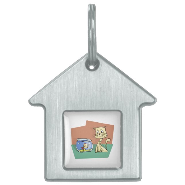 Katt- och fiskbunkeclipart ID-bricka husdjur (Framsidan)