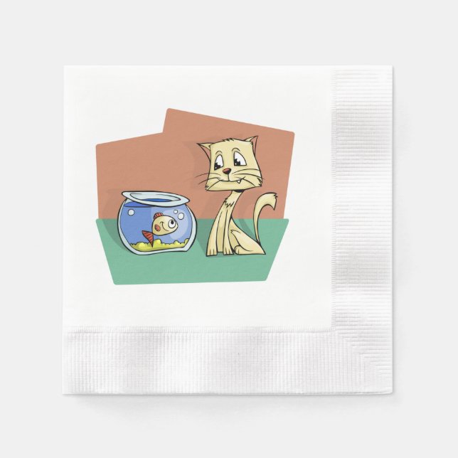Katt- och fiskbunkeclipart pappersservett (Framsidan)