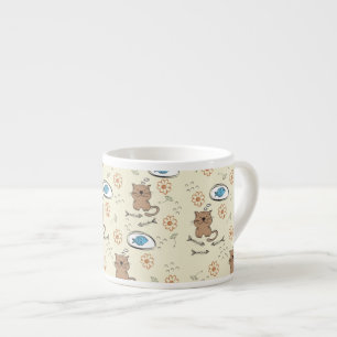 katt- och fiskmönster espressomugg