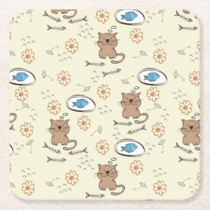 katt- och fiskmönster underlägg papper kvadrat