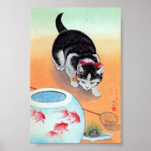 Katt och fiskskål - Ohara Koson, avlägsnad Poster