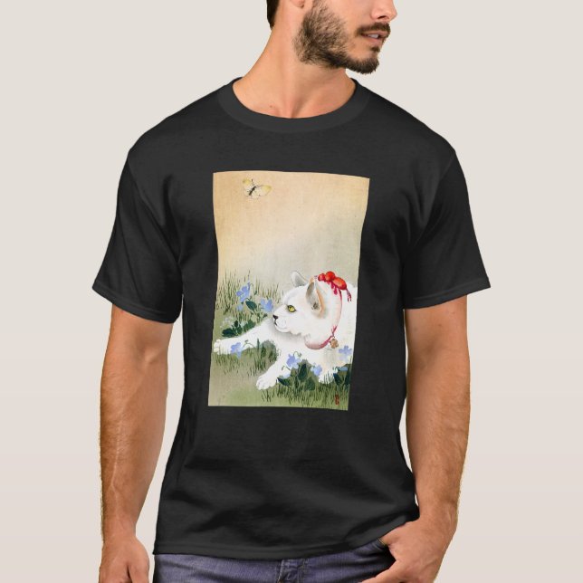 Katt och fjäril av Ohara Koson T Shirt (Framsida)