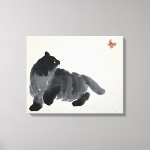 Katt och fjäril canvastryck