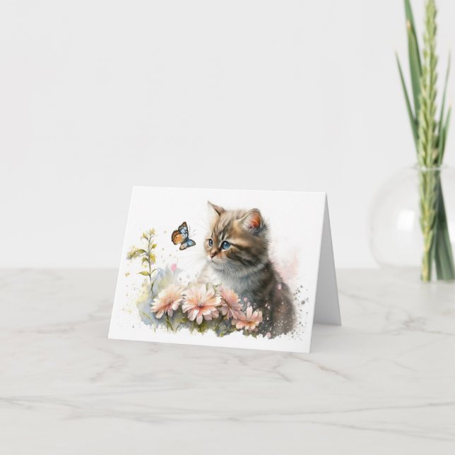 Katt och fjäril i Garden Anteckningskort (Framsida)