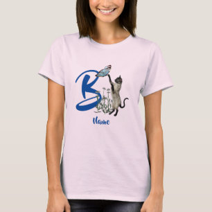 Katt Och Fjäril Monogram Initial B Personlig T Shirt