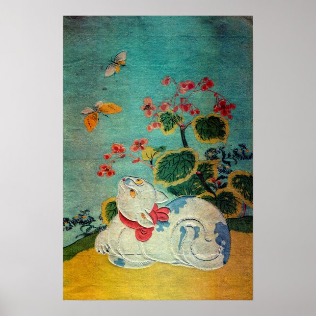Katt och fjäril, Suzuki Harunobu Poster (Framsidan)