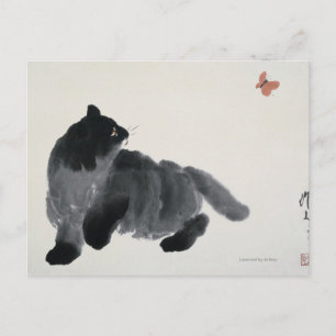 Katt och fjäril vykort